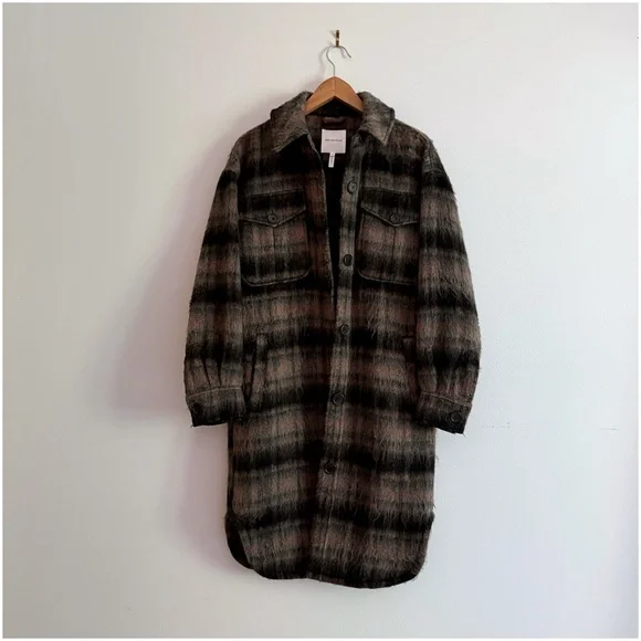 Avec Les Filles Longline Plaid Fuzzy Shacket S - Picture 5 of 16